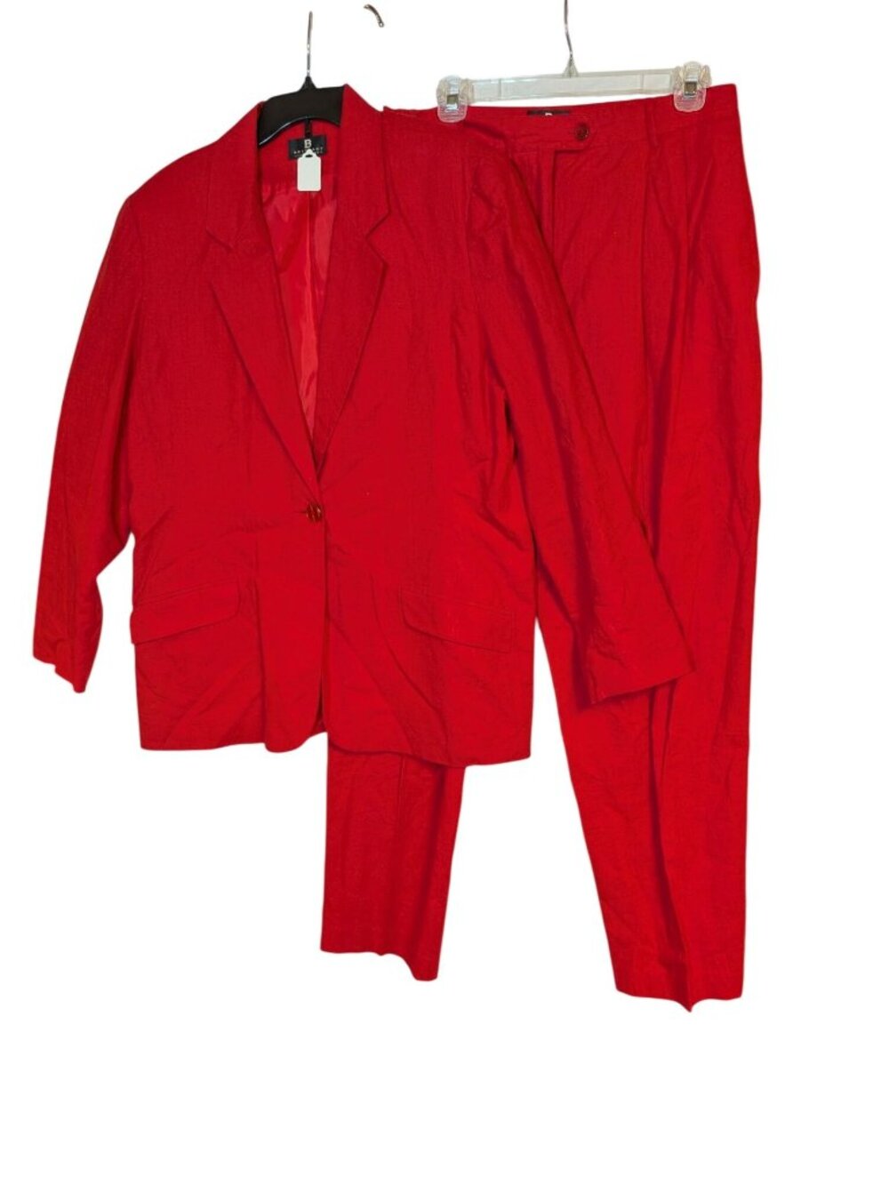 Vintage Brittany Sportswear Womens Red Two-Piece Pantsuit Single-Button Jacket &